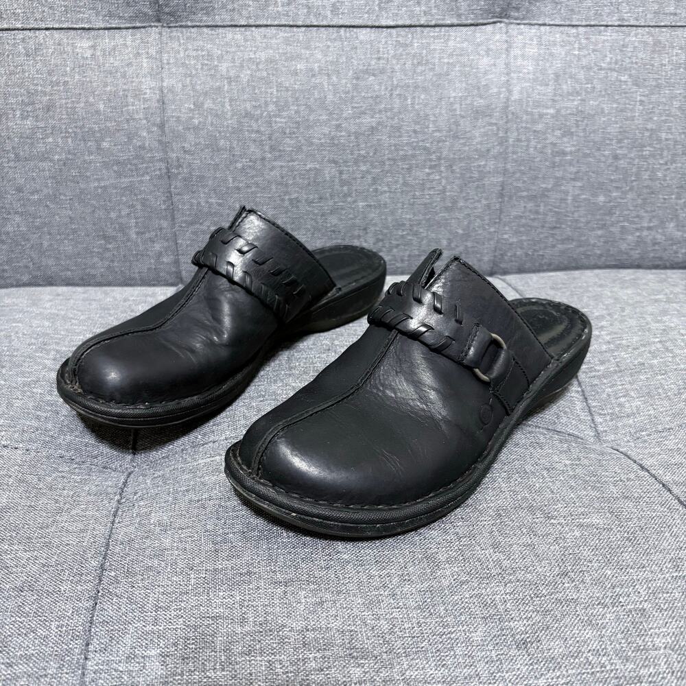 Born Shoe Slip On‎ Women 7M Black Leather Mule Shoe - Picture 2 of 7